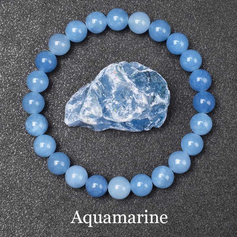 Natural Aquamarins Quartzs Beads Bracelet Women Men 6mm 8mm Sky Blue Stone Round Bead Bracelet Elastic Rope Energy Jewelry GiftX240921