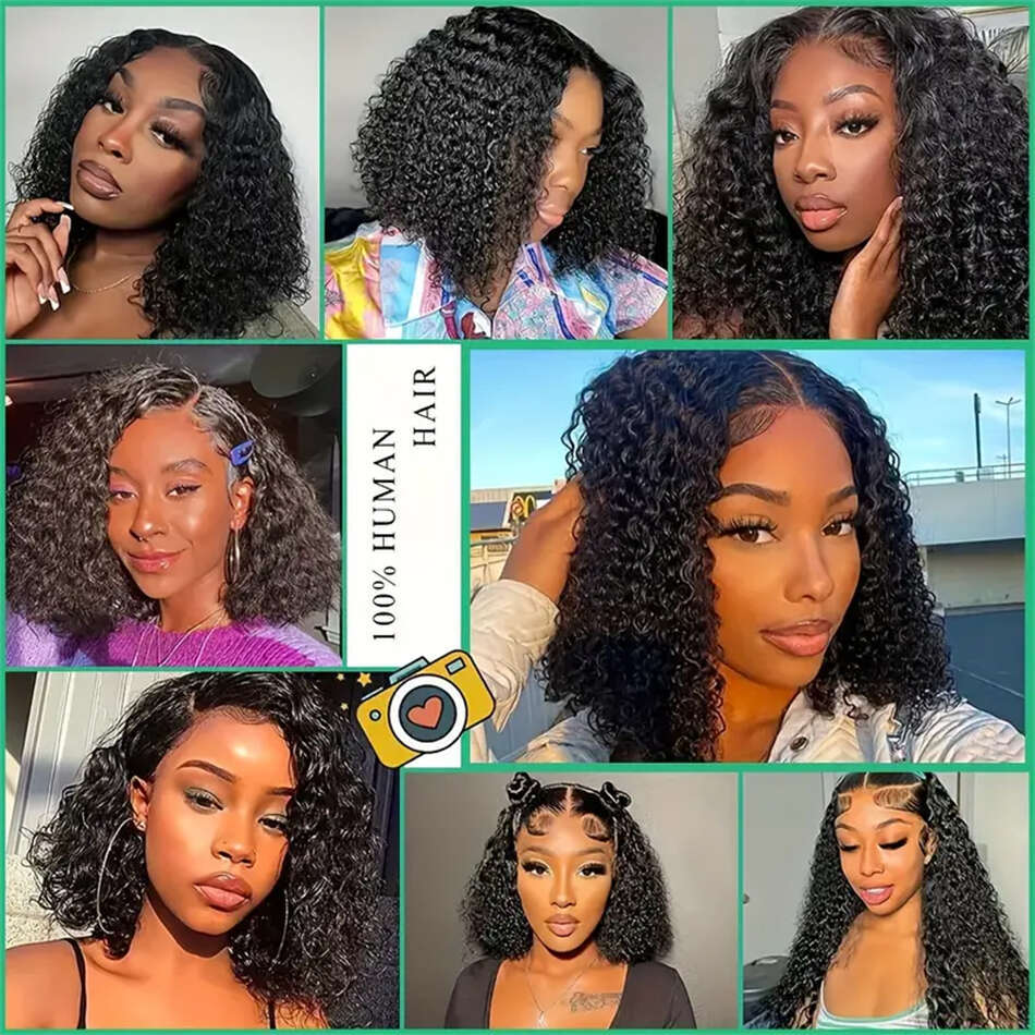 Bob Glueless Water Wave 4X4 Lace 180% Density For Women Human Brazilian Wigs 100% Natural Hair Wig 8-16 Inch