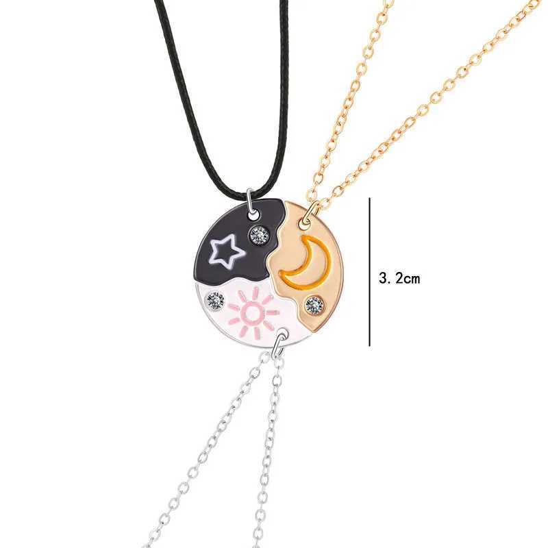 LoveCryst 3-Piece/Set Moon Star Pendant Necklace Best Friend Bff Friendship Couple Necklace Fashion Jewelry W240918