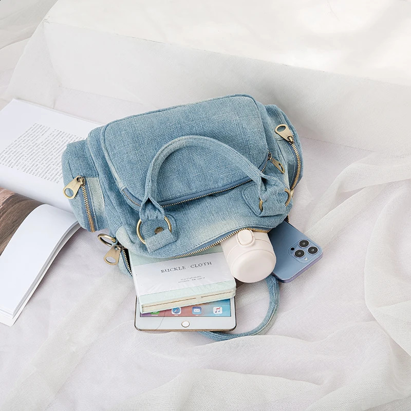 Annmouler ner womens cross body bag highquality denim shoulder multi pocket small handbag adjustable 240919