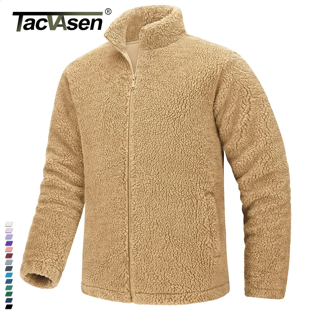 TACVASEN Winter Full Zip Up Warm Fleece Jackets Mens Fuzzy Sherpa Jacket Thicken Thermal Outdoor Fluffy Coat Zip Pocket Outwear 240911