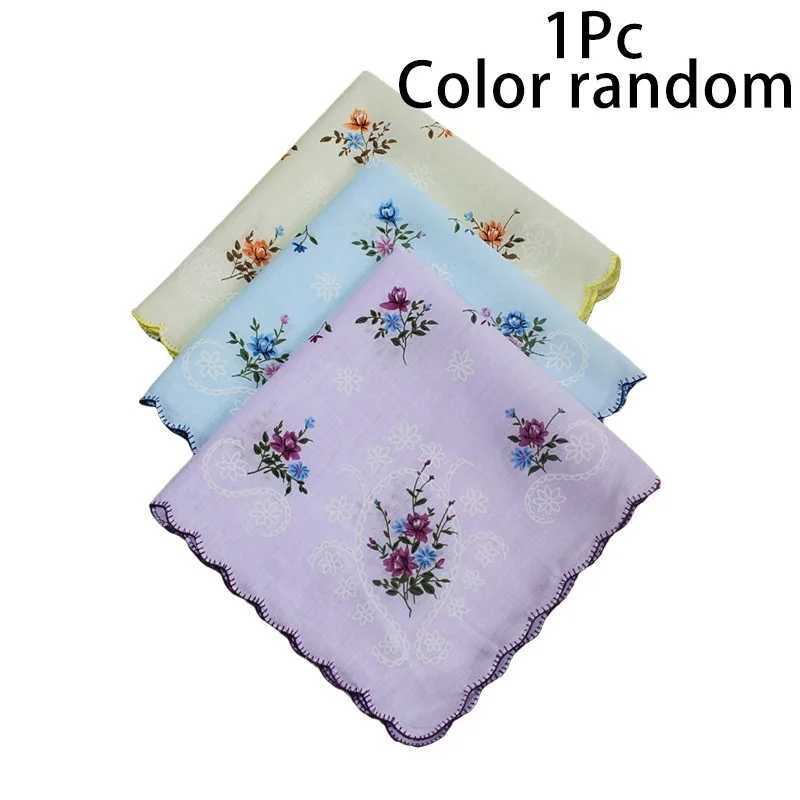 Cotton handle womens wavy edge flower pattern square womens handle casual retro pocket items on hand W240921