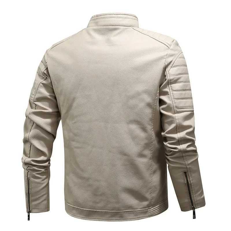 New winter mens wool leather jacket thick PU leather jacket fashionable mens stand up collar motorcycle leather jacket size 5XL W240918