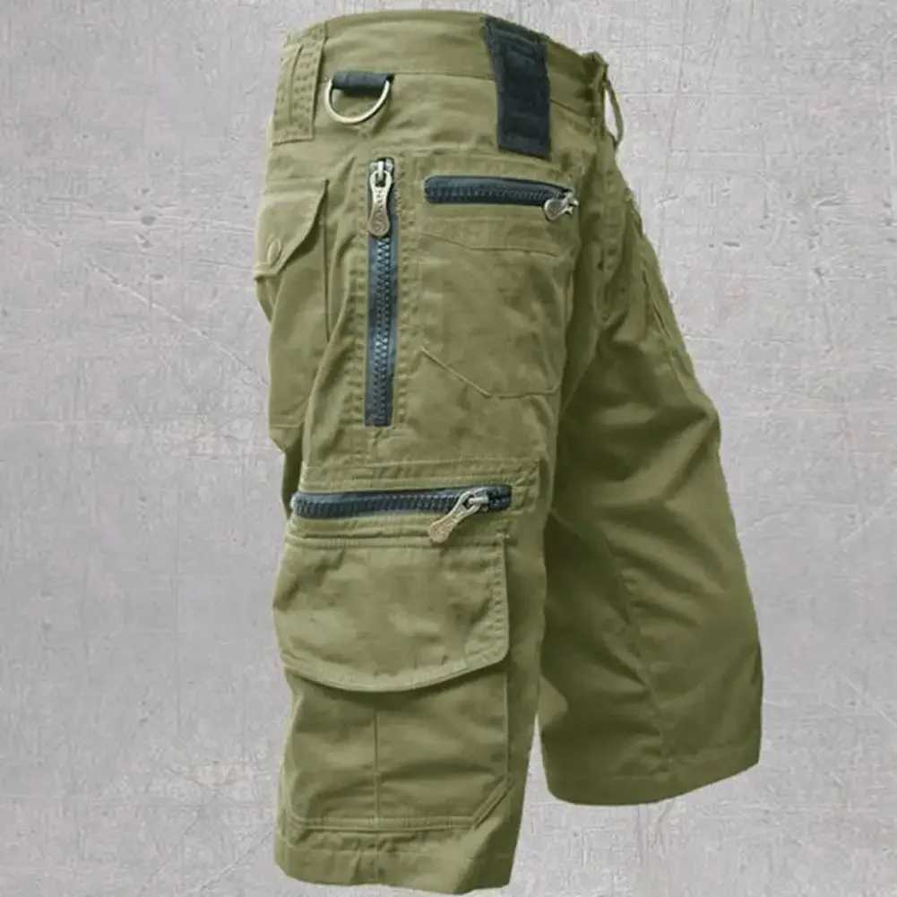 Multi functional shorts mens tactical jogging shorts solid color multiple pockets summer loose fit straight leg cargo shortsX240921