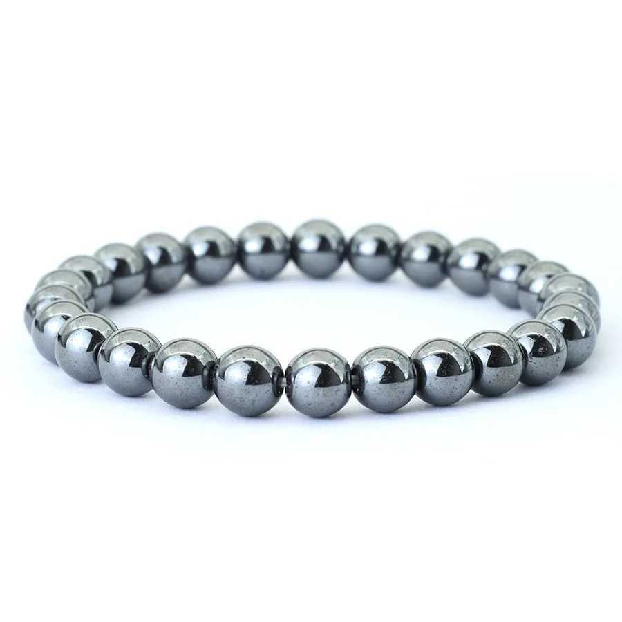New Genuine Natural Hematite Stone Bracelet For Men 4/6/8/10/12mm Black Round Strand Braslet Leisure Accessories Erkek BileklikX240921