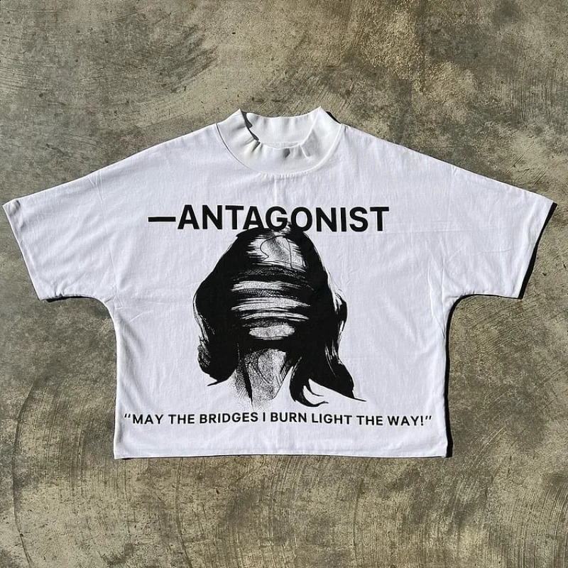Vintage Y2K Antagonist Graphic 100% Cotton Short Sleeve T-Shirt Men Summer Short Sleeves Oversize Tshirt Streetwear Women Tops 240920
