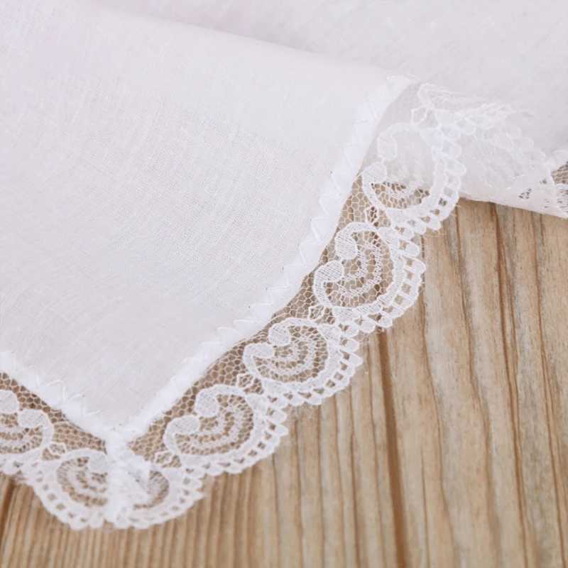 26x27cm Men Women Cotton Handkerchiefs Solid White Hankies Pocket Lace Trim Towel Diy Painting Handkerchiefs for WomanX240921