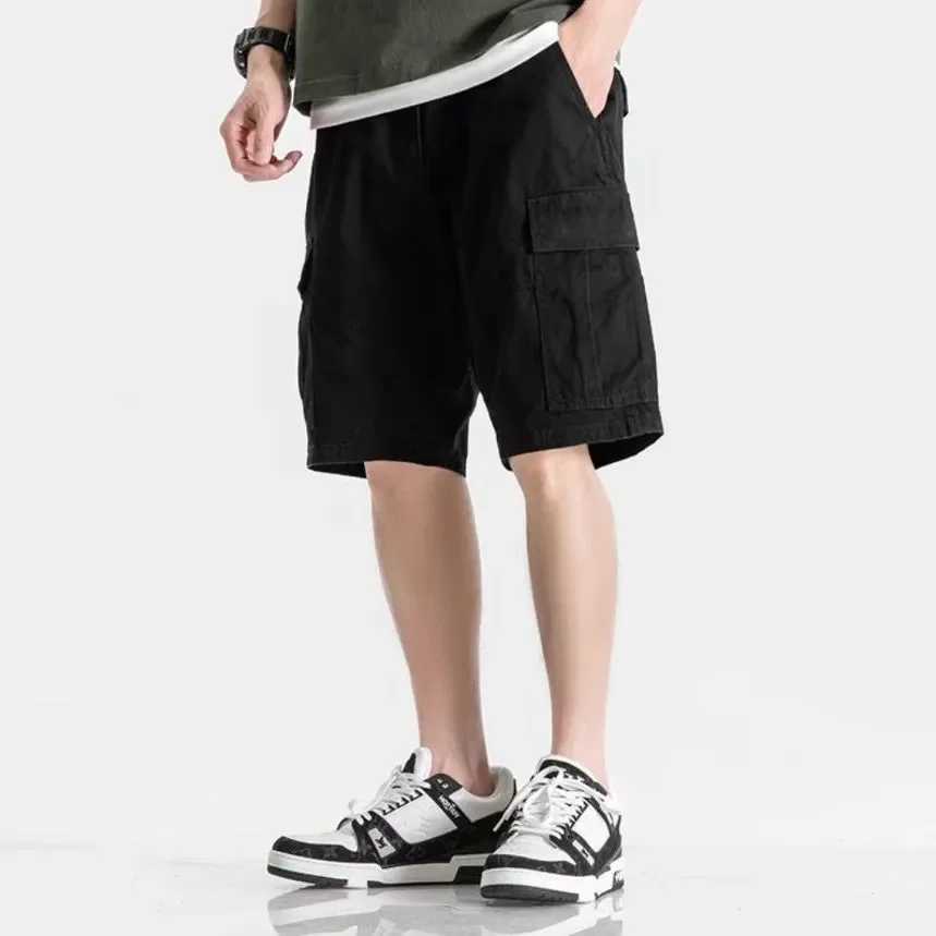 American Styleshorts Mens Summer New Casual Cargo Pants Loose Fit Trendy Solid Color Straight Leg Five Pocket Mid Waist ShortsX240921