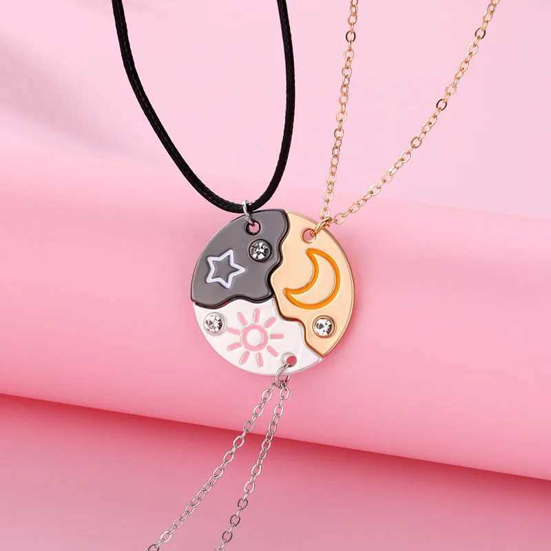 LoveCryst 3-Piece/Set Moon Star Pendant Necklace Best Friend Bff Friendship Couple Necklace Fashion Jewelry W240918