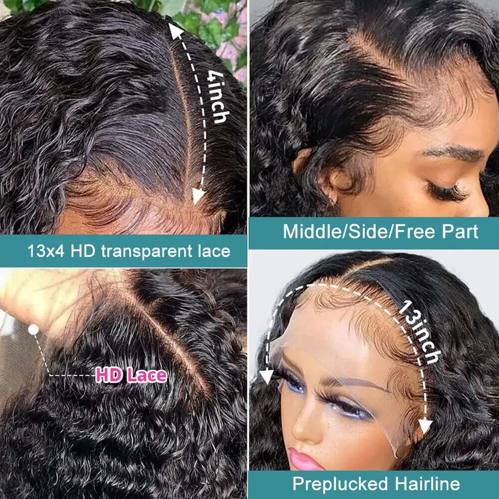 HD Transparent 13x4 13x6 Full Frontal Lace 200 Density 40 50 Inch Natural Color Deep Wave Curly Brazilian Human Hair Water Wigs
