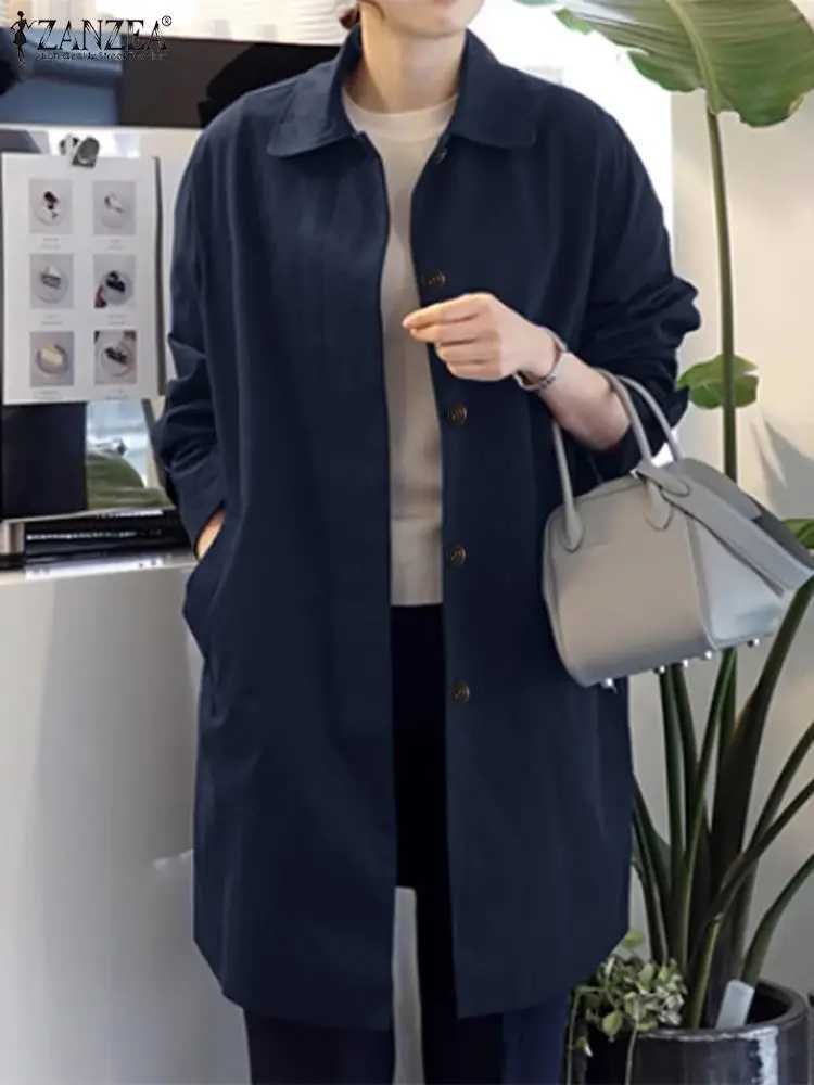 Autumn Women Long Trench ZANZEA Fashion Windbreaker Coat Casual Long Sleeve Buttons Down Jackets Solid Loose Thin Outwear 2023X240921