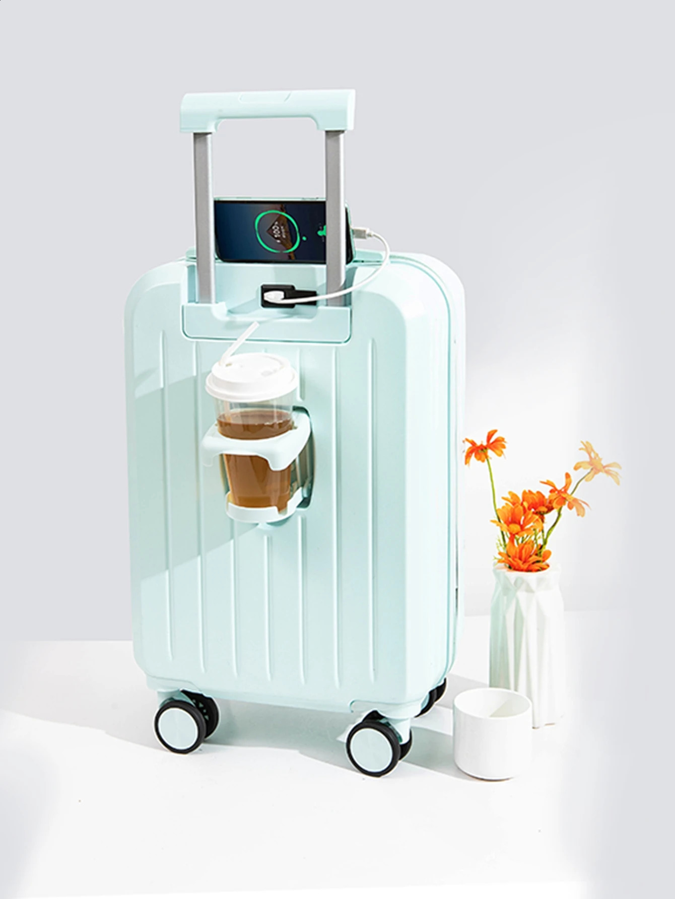 Small fresh lightweight multifunctional solid color student suitcase silent universal luggage and bags 240918