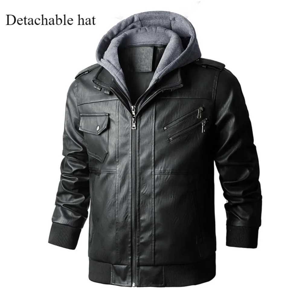 Mens leather jacket autumn and winter motorcycle PU jacket outdoor jacket loose jacket W240918