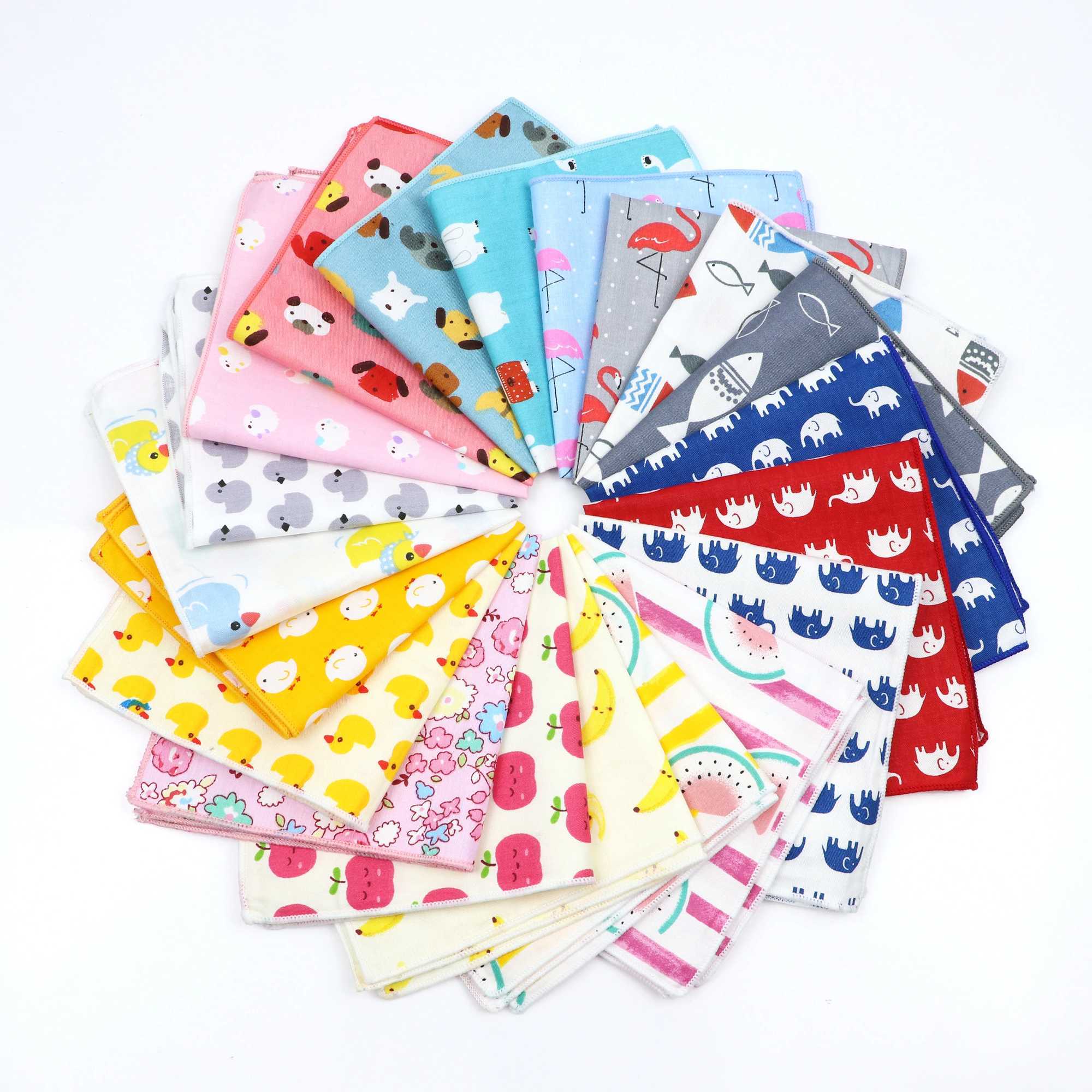 24cm Width Family Kids Handkerchief 100% Cotton Print Cartoon Dog Duck Flower Scarves Hankies Casual Pockets SquareX240921