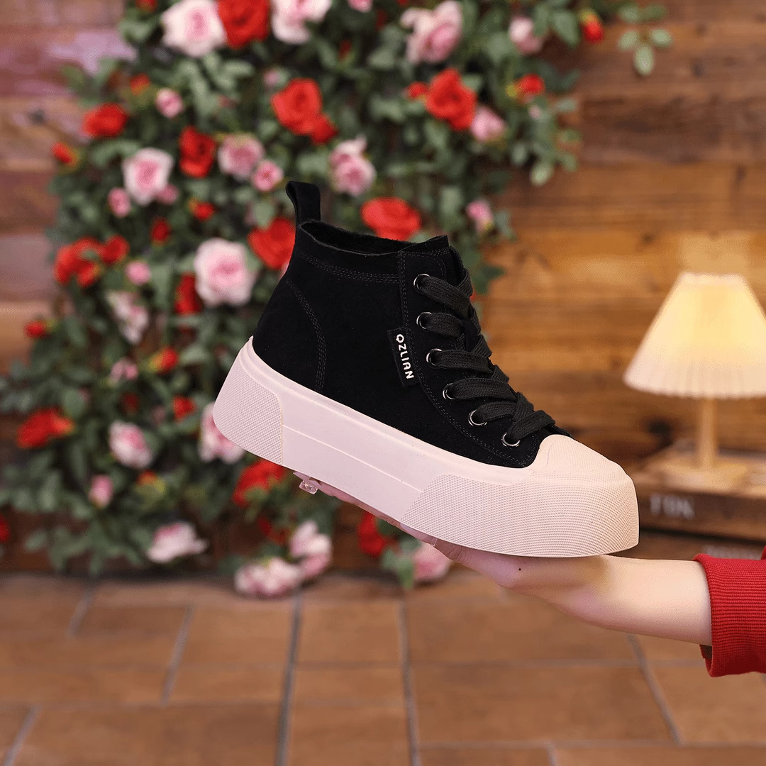 Soft leather thick sports high for women 2024 autumn new soft soled casual board versatile low top single shoes ddmythur