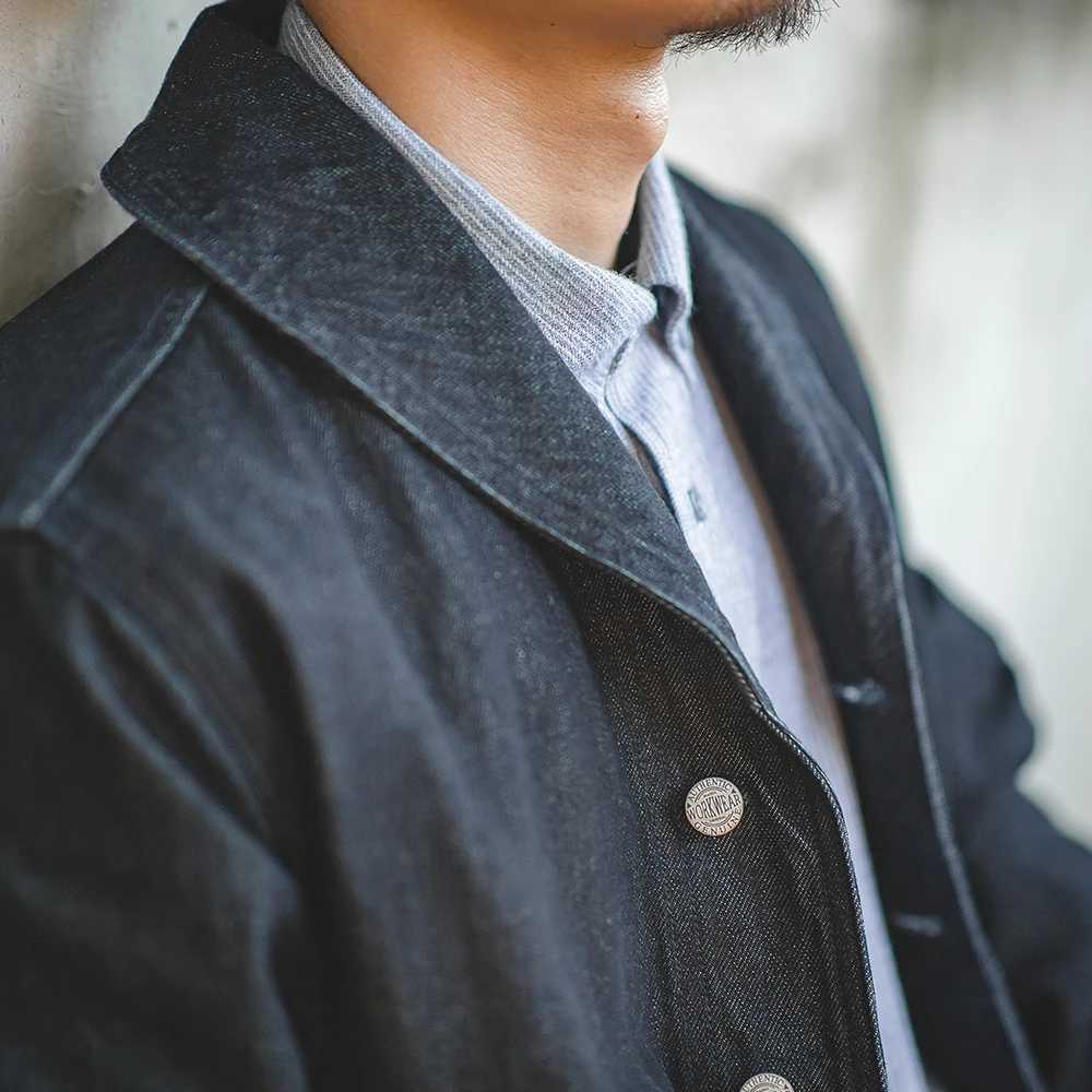 Maden Washed denim jacket mens retro workwear jacket Coats pure cotton denim hunting denim lapel jacket mens clothing W241011