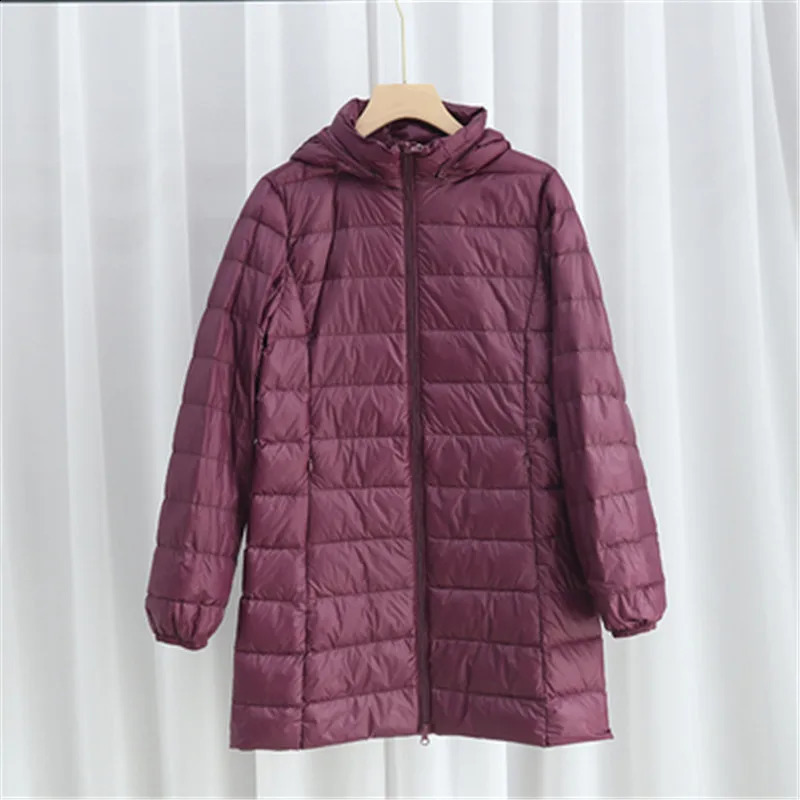 Hat detachable hooded down jacket winter womens lightweight white duck down jacket Parkas womens long warm large-sized inflatable jacket 240913