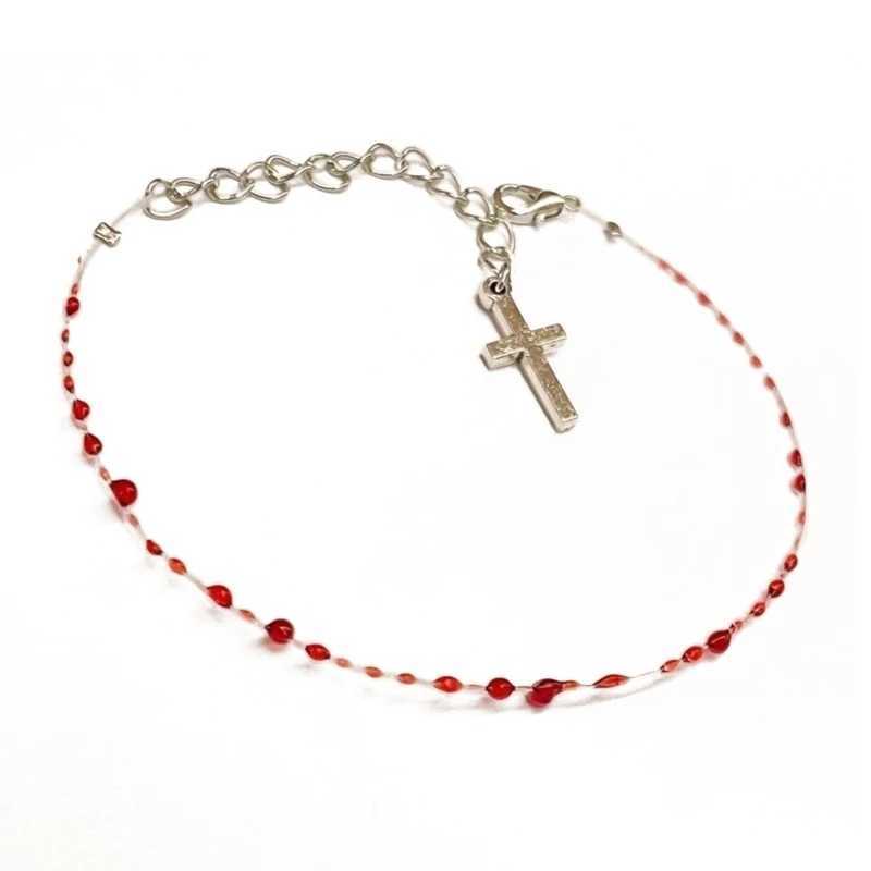 Blood Drop Bracelet Handmade Blood Bead Single/Double Layer Bracelet Adjustable Bracelet with Pendant for AdultX240921
