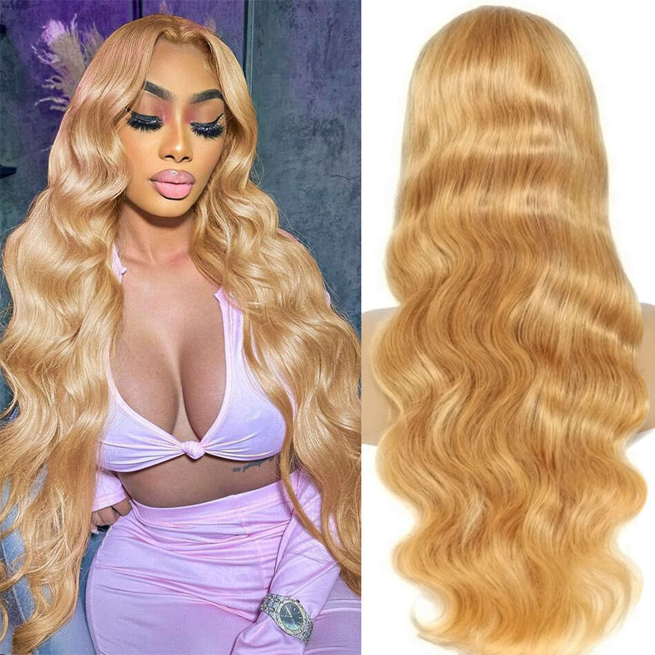 13x4 Transparent Honey Blonde 27# Colored Straight Lace Front 32 Inch Body Wave Human Hair Wigs