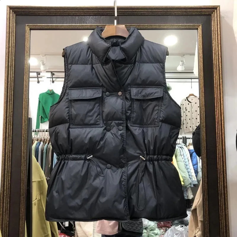 High quality down jacket for women waist support collarless womens top 240918