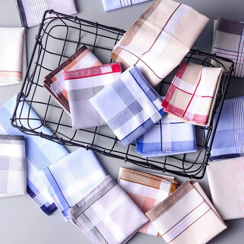 Square Plaid Stripe Handkerchiefs Mens Retro Pocket Cotton Classic Towel for Wedding Parties 38 * 38cm Random W240921