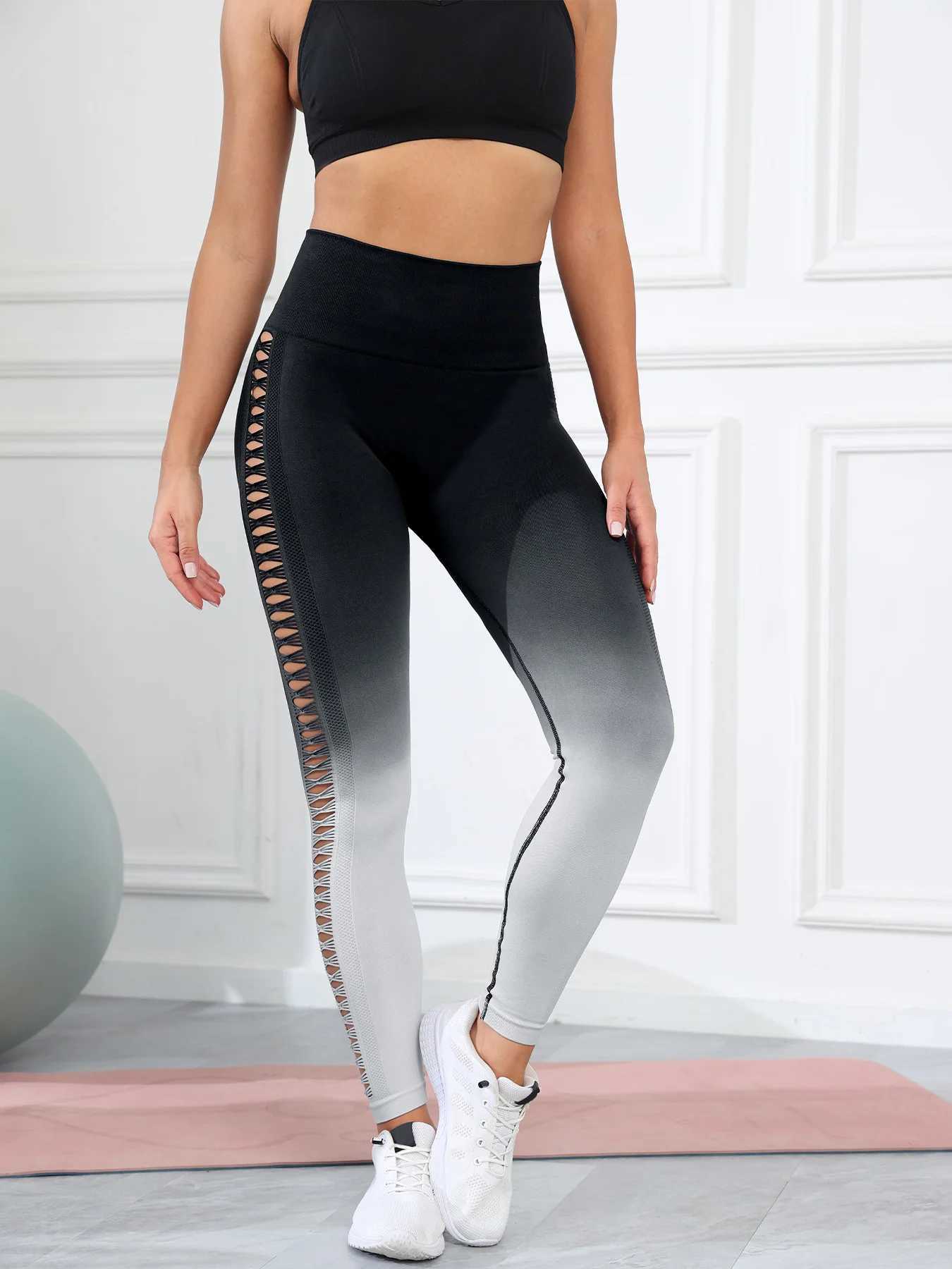 Yoga Outfit 2015 Gradient Gym Legging Womens Boots Enhance Tight Stretch High Waist Running Outdoor Hollow Pants H240921