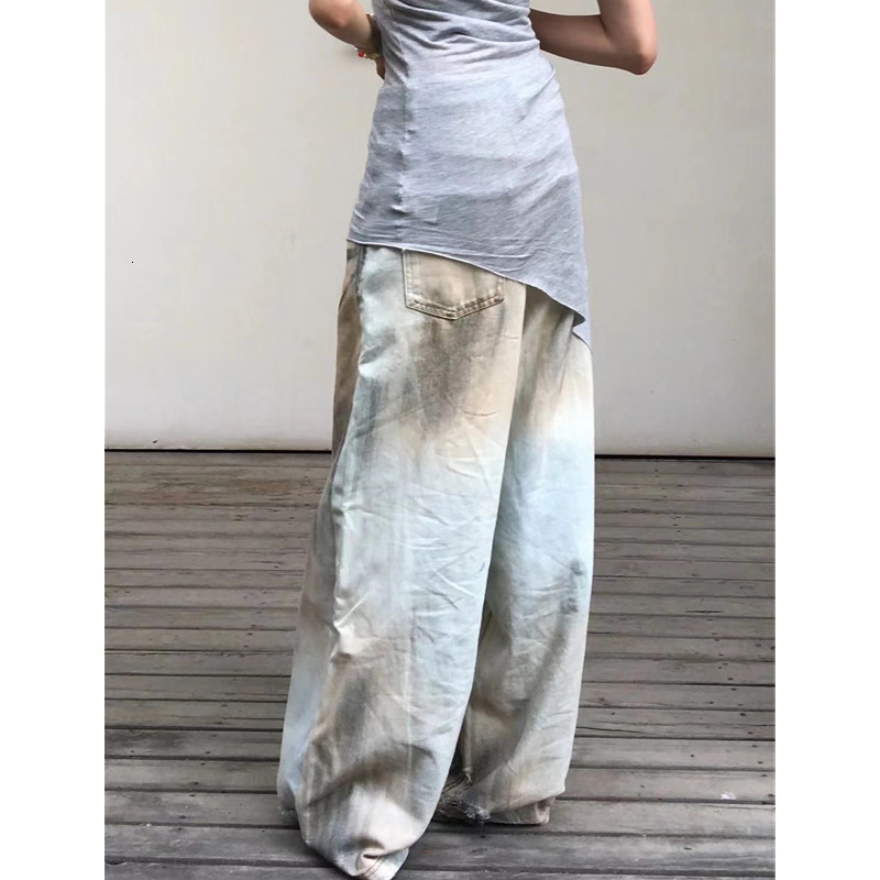Women's Summer Blue Jeans Baggy Haruku Aesthetic Denim Trousers Y2k 2000S Style Jean Pants Vintage Trashy Oversize Clothes