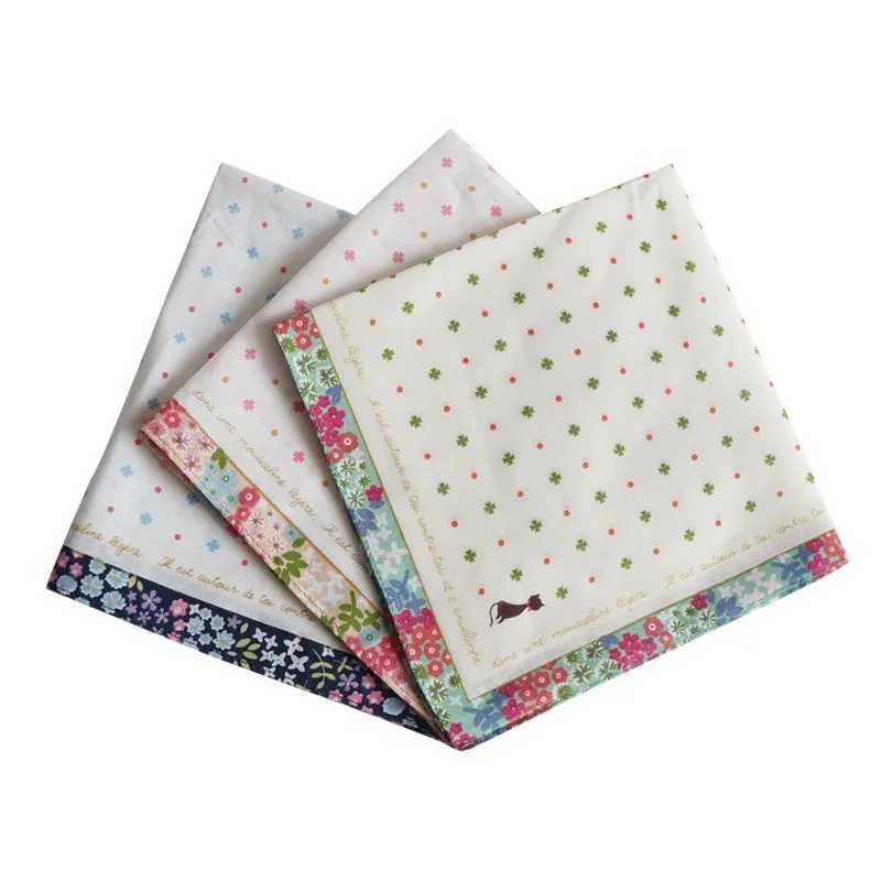 3Pcs 33x33cm Cartoon Cat Flower Printed Women Kids Handkerchiefs Bandanas Pocket Hankies Soft Cotton Party GiftX240921