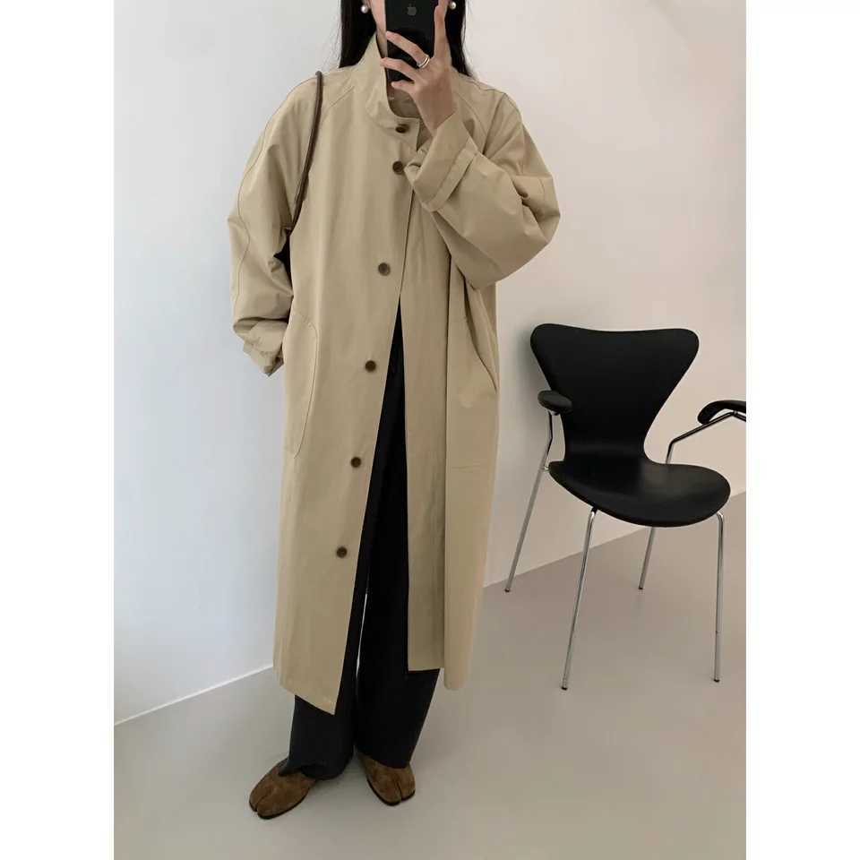 Autumn Long Stand Collar Trench Coat Women 2024 New Fashion Loose Lazy Casual Basic Trenches Over Knee Large SizeX240921