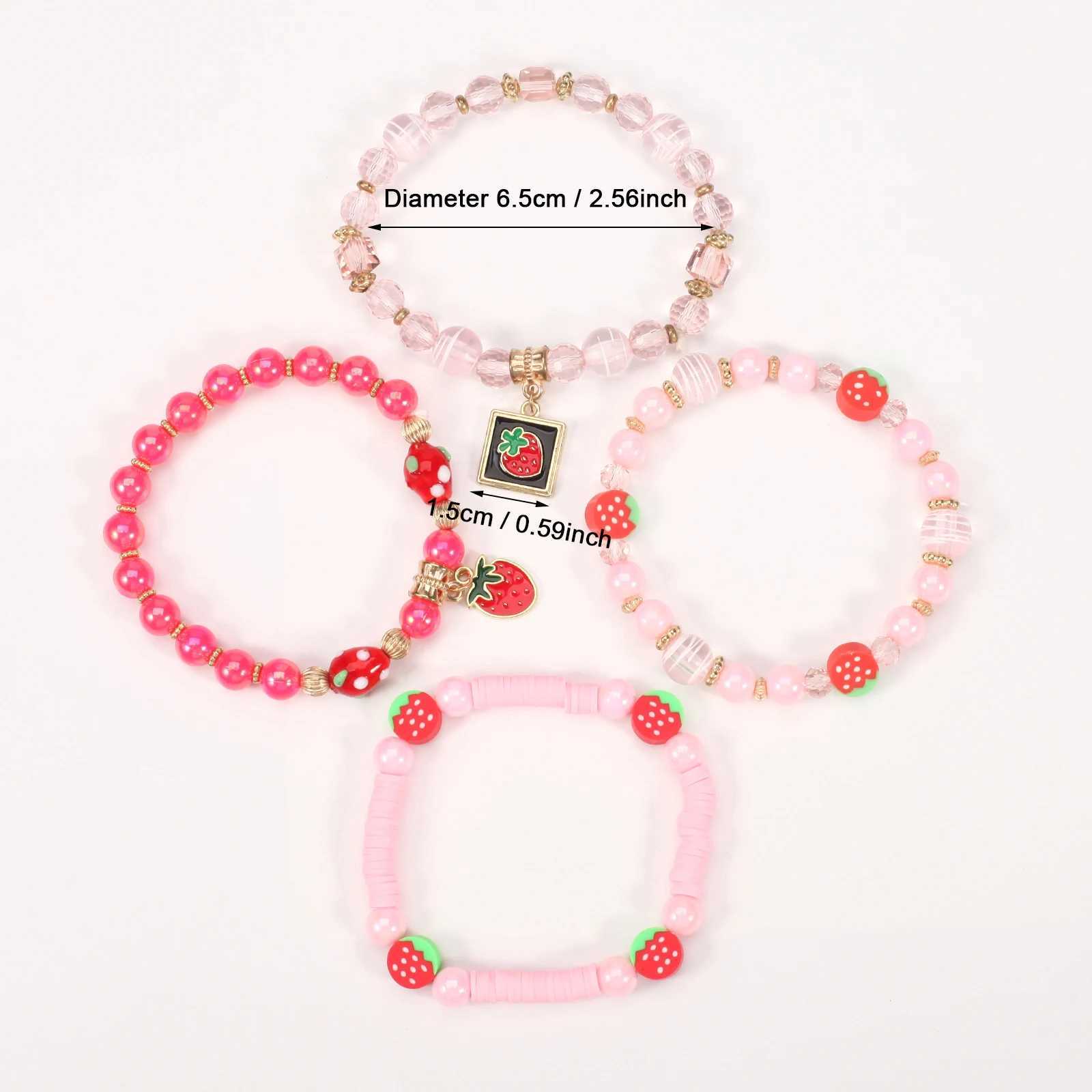 Strawberry Pendant Pink Beads Multilayer Stretch Bracelet Cute Fruit Design Hand Decoration Gift For WomenX240921
