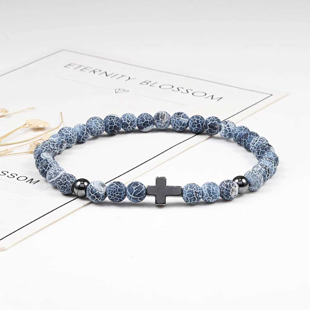 Prayer Men Women Bracelet Hematite Cross 6MM Natural Stone Tiger Eyes Bead Strand Bracelets Bangle Jesus Yoga Homme Jewelry GiftX240921
