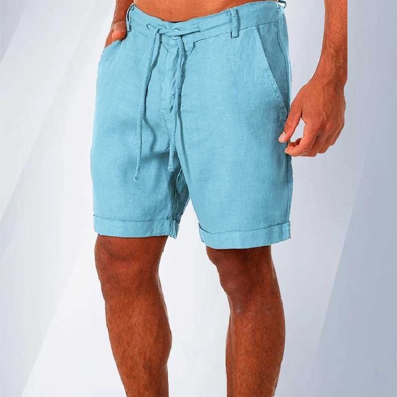 Mens Linen Shorts Summer Spring Fashion New Casual Loose Solid Color Button Pockets Streetwear Male Cargo Shorts S-4XLX240921