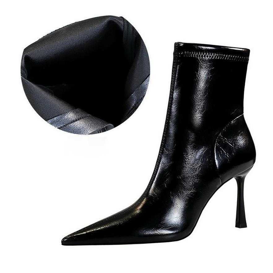 CMM Fashion Banquet Womens Boots Short Barrel Thin Heel Ultra High Heel Pointed Winter Side Zipper Short Boots