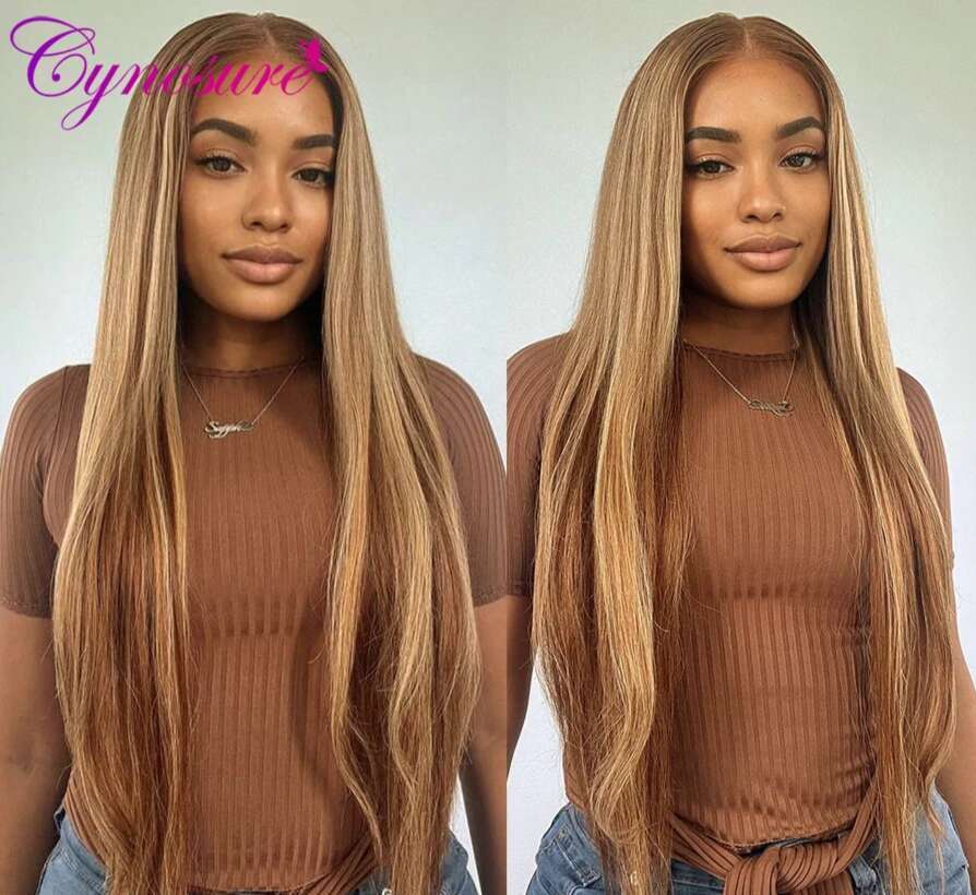 Cynosure Glueless Ready to Wear Pre plucked Straight Highlight Human Hair HD Lace Frontal Wig For Women