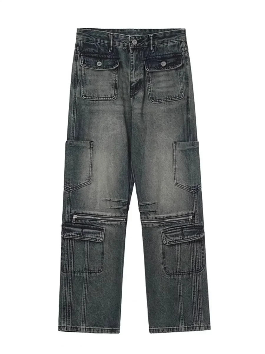 2024 Blue Womens Jeans Hip-hop Fashion Vintage Streetwear Y2K Wide Leg Straight Jean High Waist Trouser Baggy Cargo Denim Pants 240918