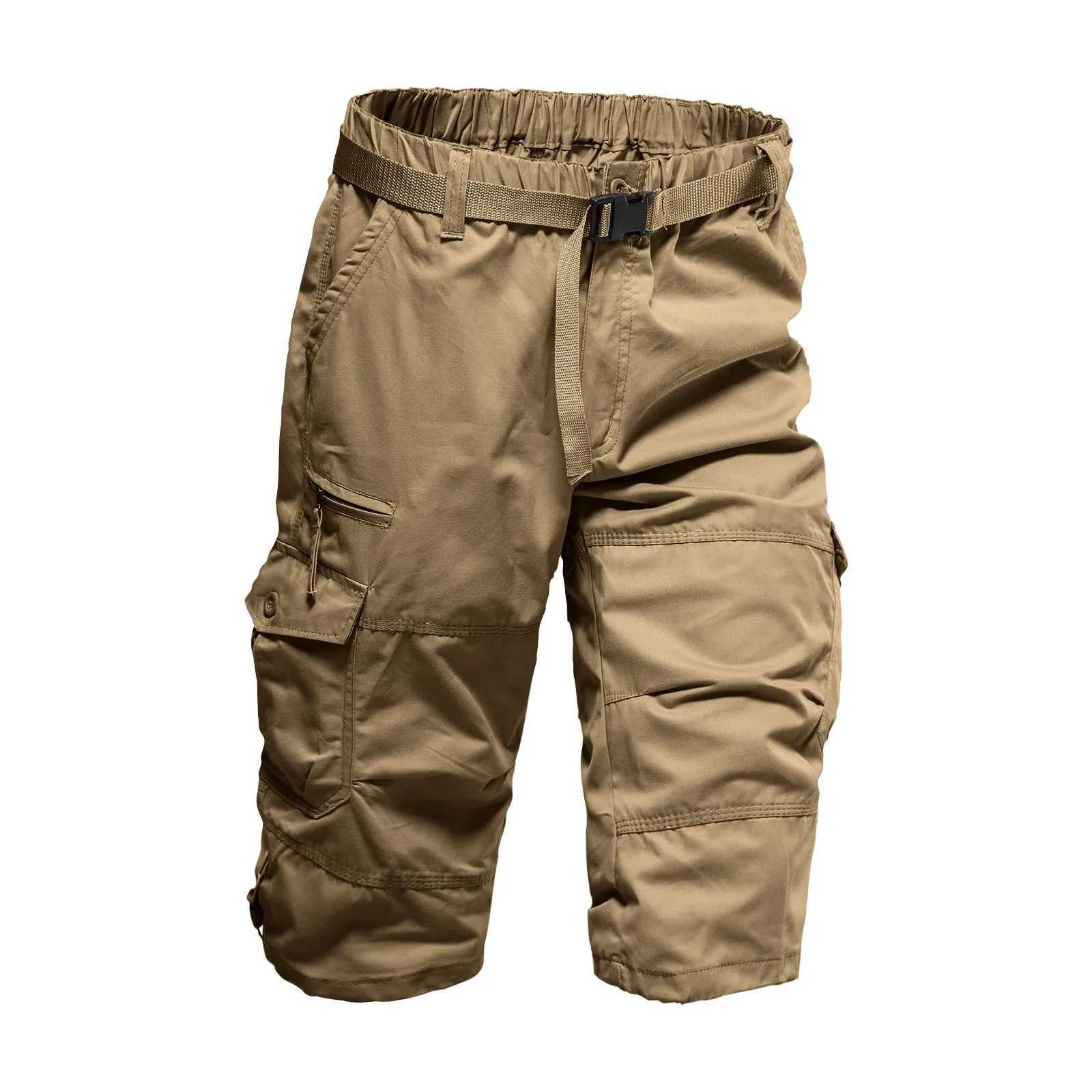 MenS Cargo Shorts 3/4 Relaxed Fit Mens Running Shorts 7 Pockets Elastic Waist Cotton Hiking Shorts Summer Causal StreetwearX240921