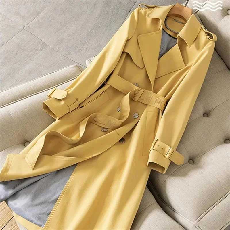 Spring Casual Women Mid-length Trench Coat With Letter Embroidery Sashes Double-breasted Lapel Female Windbreaker Outwear B293X240921