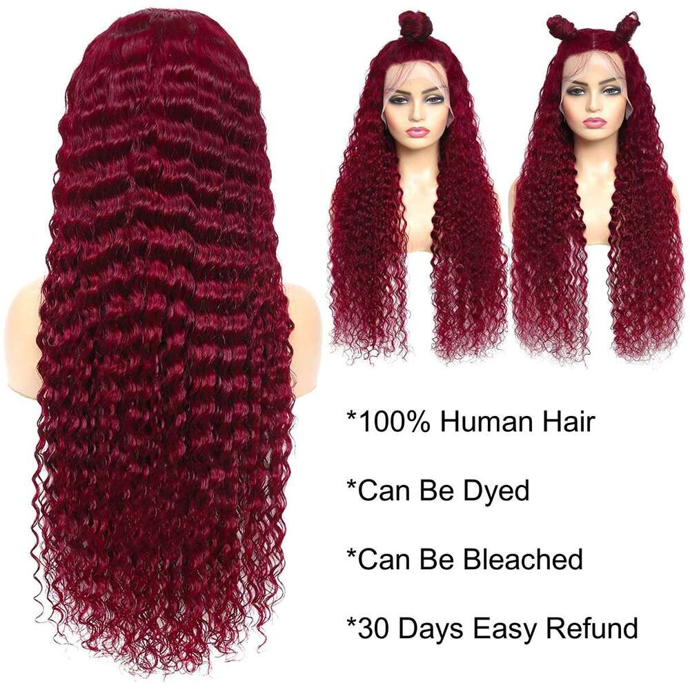 Swupod 200 Density 13x4 HD Lace Front Wig for Black Women Deep Wave Wavy Remy Human Hair 99J Bury Color Glueless