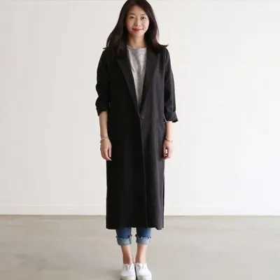 2023 New Retro Linen Trench Coat Women Jackets Autumn Spring Overcoat Outwear Ladies chic Long Coat Vintage Flax Trench WomenX240921