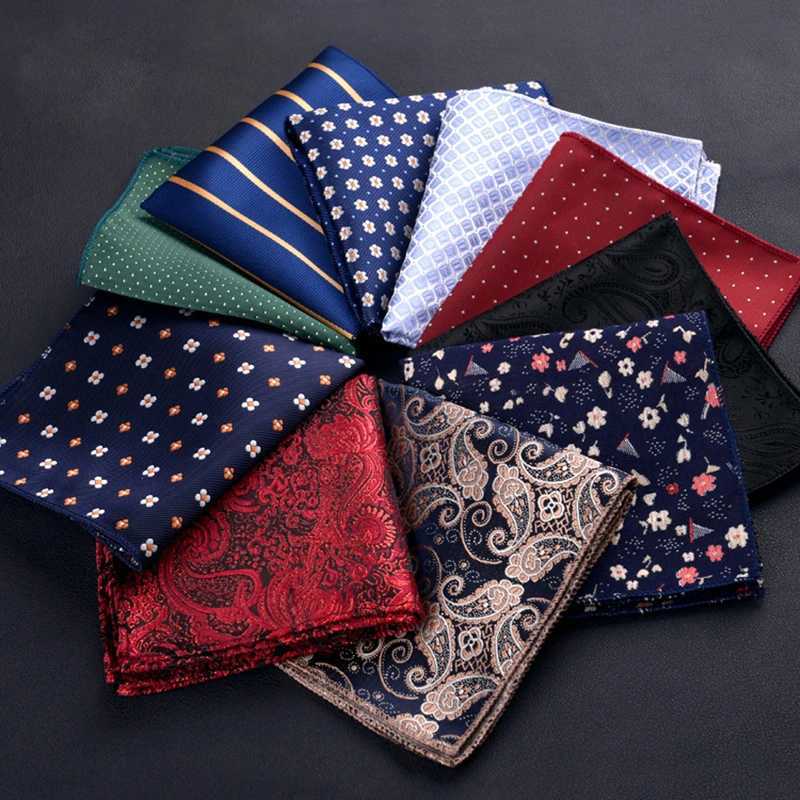 fashion men neck tie handkerchief embriodery suit mens wedding silk pocket square luxury paisley striped handkerchief red hankyX240921