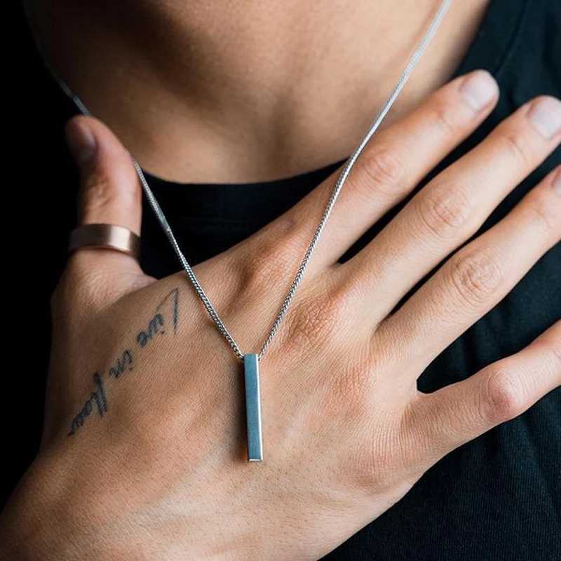 Hot classic rectangular pendant necklace mens stainless steel black Cuban chain necklace mens jewelry gift W240918