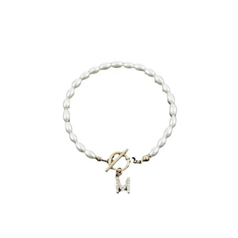 Minar Delicate 14K Real Gold Silver Plated Copper CZ Zircon 26 Letter Simulated Pearl Beaded Chain Charm Bracelets for WomenX240921