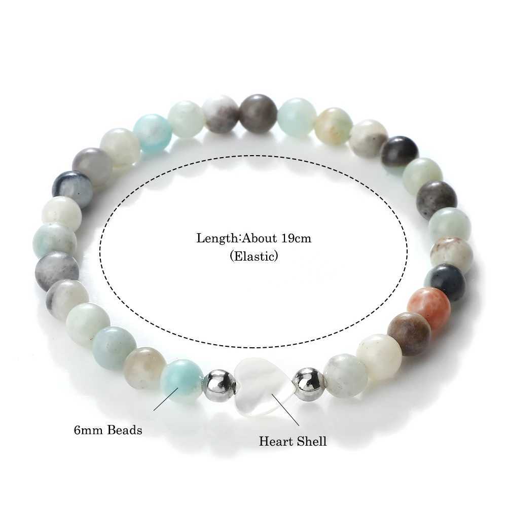 Energy 6mm Pink Opal Tiger Eye Natural Stone Beads Bracelets Women Men Fashion Heart Shaped Shell Elastic Bracelet Jewelry GiftsX240921