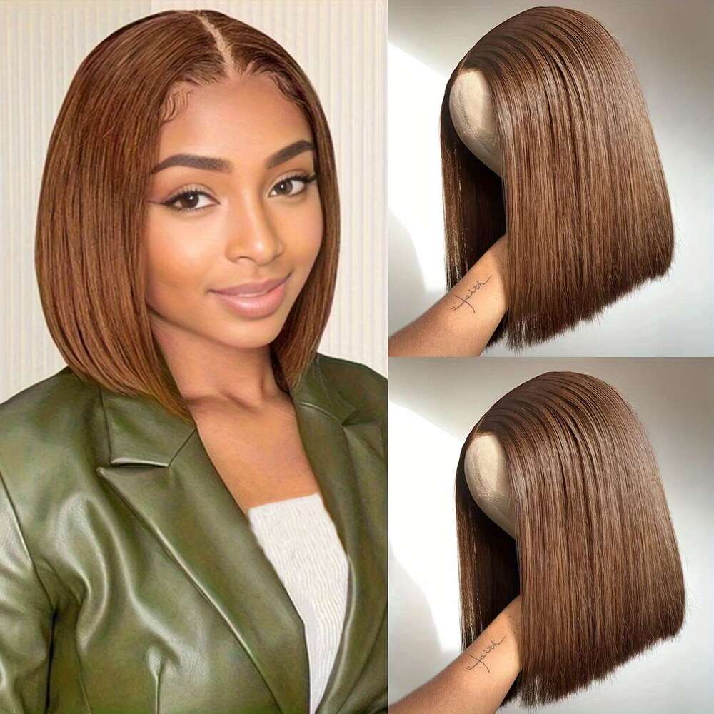 Chocolate Brown Human 13x4 Front Short Straight Bob Wigs Colored #4 4x4 Lace Closure Wig Pre Plucked Hair