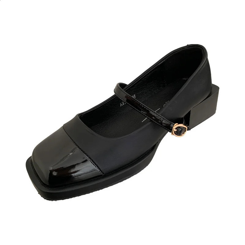 Women Mary Jane Shoes Spring Leahter Shoes Fashion Buckle Female Square Head Toe Mid Heel Elegant Woman Pumps 240921