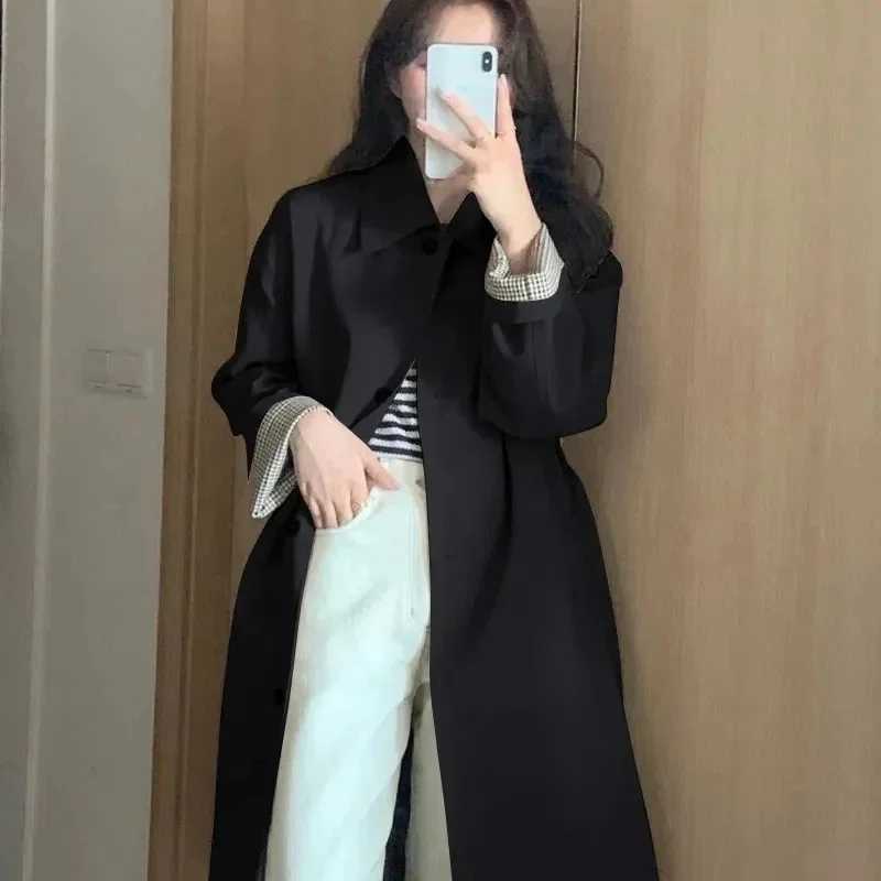 Elegant Fashion Trench Coat Women Autumn Single Breasted Turn Down Collar Long Sleeve Mid Length Coat Korean Streetwear Bf CoatX240921