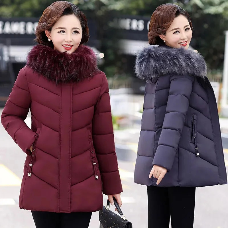 Winter Jacket Womens Parkas Long Coat Fur Collar Hooded Jackets Overcoat Thick Warm Cotton Padded Coat Puffer Parka 240920