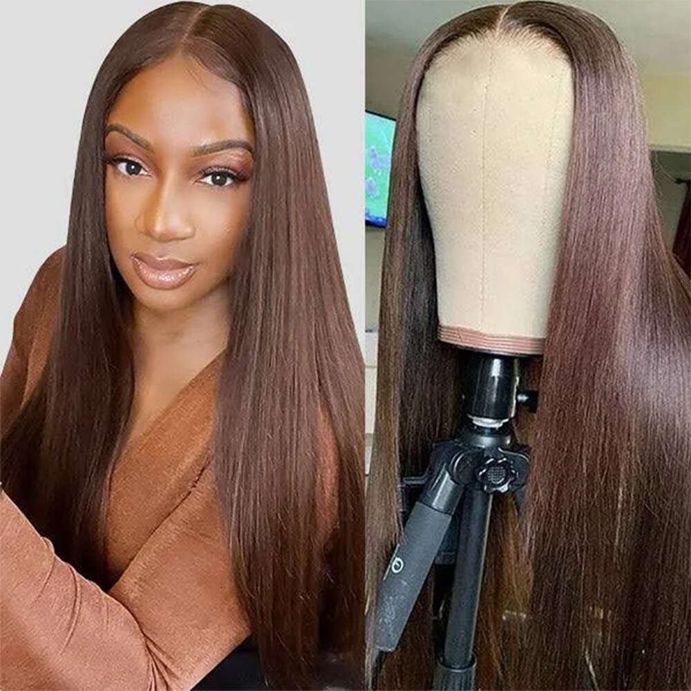 200 Density Dark Brown Straight Frontal Human Wigs For Women 13x4 Transparent Lace Wig Pre-Plucked Indian Remy Hair