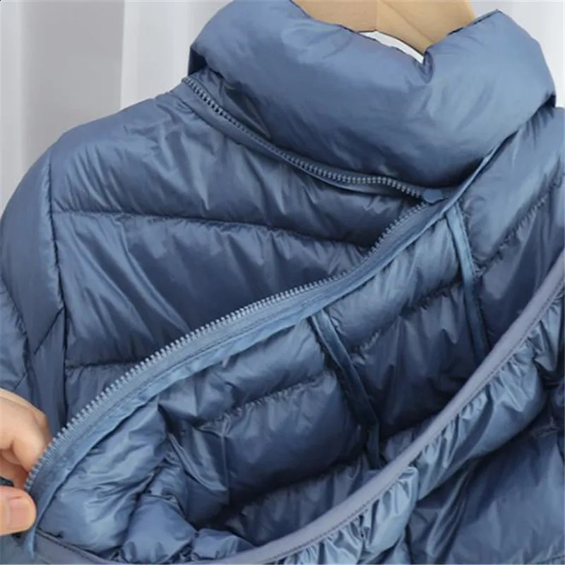Hat detachable hooded down jacket winter womens lightweight white duck down jacket Parkas womens long warm large-sized inflatable jacket 240913