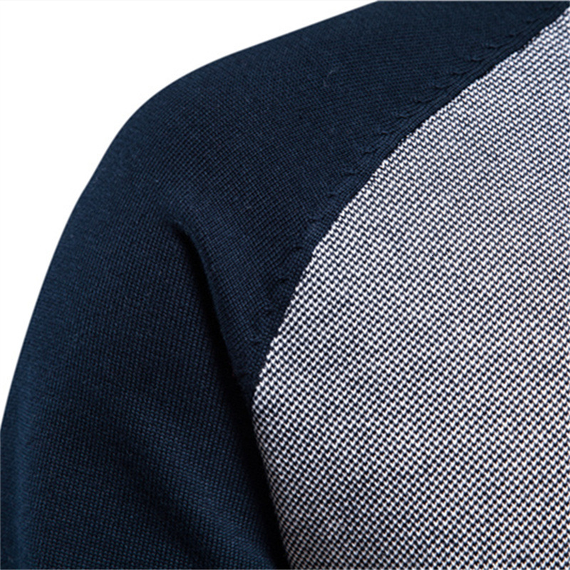 Stand Collar Color Contrast Knitting Pure Cotton Korean Tight Jacket Men's Business Casual Sweater